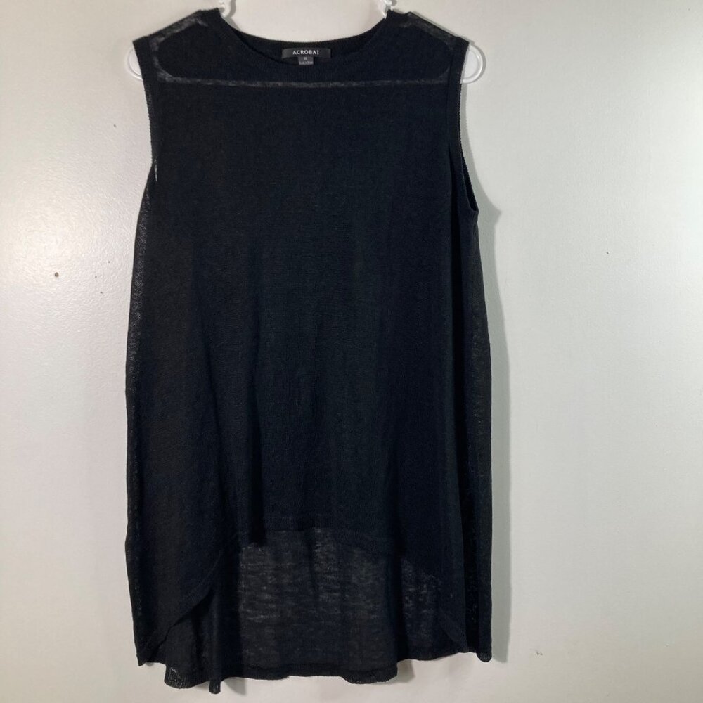 Womens Acrobat Sleeveless‎ Linen Tunic Tee Shirt Tank Top Black M Asymmetrical